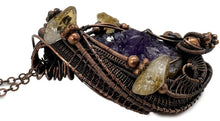 Load image into Gallery viewer, Amethyst Druzy Pendant with Citrine Nuggets: Copper Wire-Wrapped Geode Jewelry - Heather Jordan Jewelry