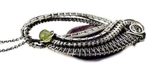 Load image into Gallery viewer, Amethyst Mini Woven Teardrop Pendant with Peridot: Sterling Silver Wire Wrap - Heather Jordan Jewelry
