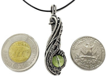 Load image into Gallery viewer, UV-Reactive Glass Pendant, Sterling Silver Wire Wrap, "Comet" Model