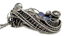Load image into Gallery viewer, Blue Kyanite &amp; Rainbow Moonstone Pendant: Sterling Silver Wire Wrap