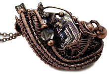 Load image into Gallery viewer, Blue Bismuth Crystal Pendant with Czech Glass and Bronze Wire Wrap - Steampunk Jewelry - Heather Jordan Jewelry