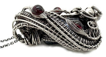 Load image into Gallery viewer, Cultured Black Freshwater Pearl Pendant with Rhodolite Garnet and Sterling Silver Wire Wrap