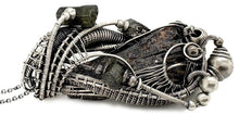 Load image into Gallery viewer, Black Kyanite Fan Pendant - Sterling Silver Wire-Wrap with Green Tourmaline Crystals