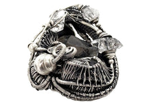 Load image into Gallery viewer, UV-Fluorescent, Black Rose Fluorite Pendant with Herkimer Diamonds: Sterling silver wire wrap
