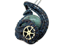 Load image into Gallery viewer, Steampunk Verdigris Hemo Jasper Necklace w Malachite/Azurite, Bronze Wire Wrap