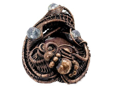 Load image into Gallery viewer, Rhodonite Wire Wrapped Pendant in Bronze with Rainbow Moonstone - Heather Jordan Jewelry