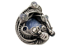 Load image into Gallery viewer, Blue Kyanite &amp; Rainbow Moonstone Pendant: Sterling Silver Wire Wrap
