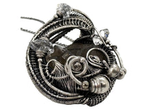 Load image into Gallery viewer, UV-Fluorescent, Black Rose Fluorite Druzy Pendant with Herkimer Diamonds: Sterling Silver Wire Wrap