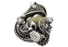 Load image into Gallery viewer, UV-Fluorescent Zincite Druzy Pendant: Sterling Silver Wire-Wrap with Herkimer Diamonds