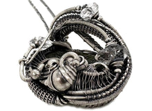 Load image into Gallery viewer, Large Moldavite Pendant Wire-Wrapped in Sterling Silver with Herkimer Diamonds Tektite Jewelry