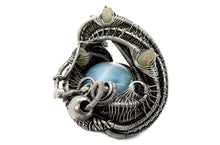 Load image into Gallery viewer, Larimar and Ethiopian Welo Opal Pendant: Sterling Silver Wire Wrap