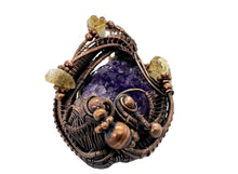 Load image into Gallery viewer, Amethyst Druzy Pendant with Citrine Nuggets: Copper Wire-Wrapped Geode Jewelry - Heather Jordan Jewelry