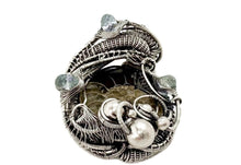 Load image into Gallery viewer, Ammonite Fossil Pendant with Aquamarine: Sterling Silver Wire Wrapped Shell Necklace - Heather Jordan Jewelry