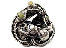Load image into Gallery viewer, Indigo Ammolite Pendant: Ethiopian Welo Opals, Sterling Silver Wire Wrap, Fossil Jewelry - Heather Jordan Jewelry