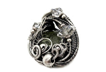 Load image into Gallery viewer, Moldavite Pendant Wire-Wrapped Sterling Silver Herkimer Diamonds Tektite Jewelry Space Enthusiast Necklace - Heather Jordan Jewelry