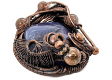 Load image into Gallery viewer, HUGE Blue Geode Pendant with Sunstone: Copper Wire-Wrapped Druzy Jewelry