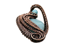 Load image into Gallery viewer, Amazonite Mini Woven Teardrop Pendant: Bronze Wire Wrap with Peruvian Blue Opal - Heather Jordan Jewelry