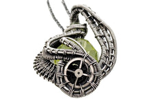 Load image into Gallery viewer, UV-Reactive Glass Pendant in Sterling Silver with Watch Gear: Steampunk Jewelry
