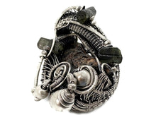 Load image into Gallery viewer, Black Kyanite Fan Pendant - Sterling Silver Wire-Wrap with Green Tourmaline Crystals