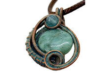 Load image into Gallery viewer, Verdigris Mini Woven Circle Gemstone Pendant in Copper