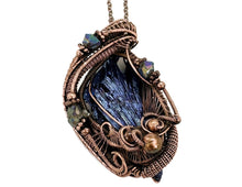 Load image into Gallery viewer, Titanium Aura Kyanite Fan Pendant: Copper Wire-Wrapped with Ti-Aura Quartz Crystals - Heather Jordan Jewelry
