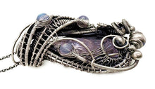 Load image into Gallery viewer, Pink Amethyst Wire-Wrapped Pendant with Rainbow Moonstone in Sterling Silver - Heather Jordan Jewelry
