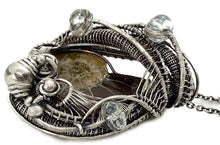 Load image into Gallery viewer, Ammonite Fossil Pendant: Sterling Silver Wire Wrapped Shell Necklace with Aquamarine - Heather Jordan Jewelry