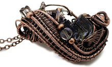 Load image into Gallery viewer, Blue Bismuth Crystal Pendant with Czech Glass and Bronze Wire Wrap - Steampunk Jewelry - Heather Jordan Jewelry
