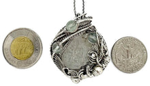 Load image into Gallery viewer, UV-Fluorescent, Mexican Hyalite Opal Wire-Wrapped Pendant in Sterling Silver with Fluorite