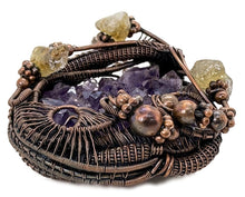 Load image into Gallery viewer, HUGE Amethyst Druzy Pendant with Citrine Nuggets: Copper Wire-Wrapped Geode Jewelry