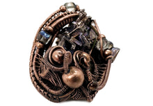 Load image into Gallery viewer, Blue Bismuth Crystal Pendant with Czech Glass and Bronze Wire Wrap - Steampunk Jewelry - Heather Jordan Jewelry