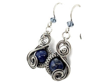 Load image into Gallery viewer, Sodalite Jewelry Set with Swarovski Crystal - Necklace and Earrings Sterling Silver Wire Wrap