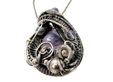 Load image into Gallery viewer, Pink Amethyst Wire-Wrapped Pendant with Rainbow Moonstone in Sterling Silver - Heather Jordan Jewelry