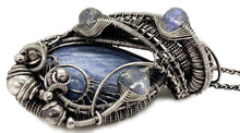 Load image into Gallery viewer, Blue Kyanite &amp; Rainbow Moonstone Pendant: Sterling Silver Wire Wrap