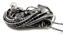 Load image into Gallery viewer, Vivianite Crystal Pendant: Sterling Silver Wire-Wrapped with Herkimer Diamonds, Gothic Gemstone Jewelry - Heather Jordan Jewelry