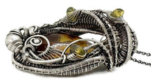 Load image into Gallery viewer, Baltic Amber Pendant with Ethiopian Opals and Two Mosquitos, Wire-Wrapped Sterling Silver Necklace