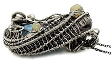 Load image into Gallery viewer, Larimar and Ethiopian Welo Opal Pendant: Sterling Silver Wire Wrap