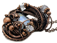 Load image into Gallery viewer, Rainbow Moonstone &amp; Herkimer Diamond Pendant: Bronze Wire Wrap Necklace - Heather Jordan Jewelry