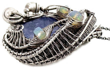 Load image into Gallery viewer, Tanzanite and Ethiopian Welo Opal Pendant: Sterling Silver Wire Wrap