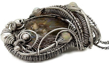 Load image into Gallery viewer, Opalized Ammonite Fossil Pendant: Sterling Silver Wire Wrap with Ethiopian Opals