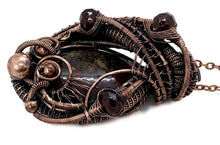 Load image into Gallery viewer, Dragon Blood Jasper Wire Wrapped Pendant in Bronze with Garnet - Heather Jordan Jewelry