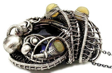 Load image into Gallery viewer, Indigo Ammolite Pendant: Ethiopian Welo Opals, Sterling Silver Wire Wrap, Fossil Jewelry - Heather Jordan Jewelry