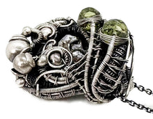 Load image into Gallery viewer, Sikhote-Alin Meteorite Pendant with Peridot, Wire-Wrapped in Sterling Silver - Heather Jordan Jewelry