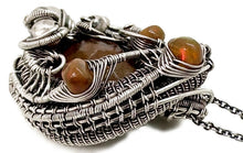 Load image into Gallery viewer, Spessartine Garnet and Ethiopian Welo Opal Pendant: Sterling Silver Wire Wrap