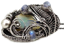 Load image into Gallery viewer, Wire-Wrapped Ethiopian Opal Pendant, Sterling Silver, Rainbow Moonstone Gemstone Jewelry - Heather Jordan Jewelry