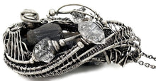 Load image into Gallery viewer, UV-Fluorescent, Black Rose Fluorite Pendant with Herkimer Diamonds: Sterling silver wire wrap