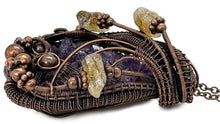 Load image into Gallery viewer, HUGE Amethyst Druzy Pendant with Citrine Nuggets: Copper Wire-Wrapped Geode Jewelry