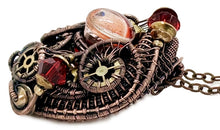 Load image into Gallery viewer, Red Liquid Steampunk Sensory Pendant: Bronze Wire-Wrapped Necklace with Swarovski Crystal - Heather Jordan Jewelry