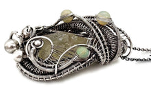 Load image into Gallery viewer, Libyan Desert Glass and Ethiopian Welo Opal Pendant - Sterling Silver Wire-Wrapped Tektite Jewelry - Heather Jordan Jewelry
