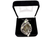 Load image into Gallery viewer, Libyan Desert Glass and Ethiopian Welo Opal Pendant - Sterling Silver Wire-Wrapped Tektite Jewelry - Heather Jordan Jewelry